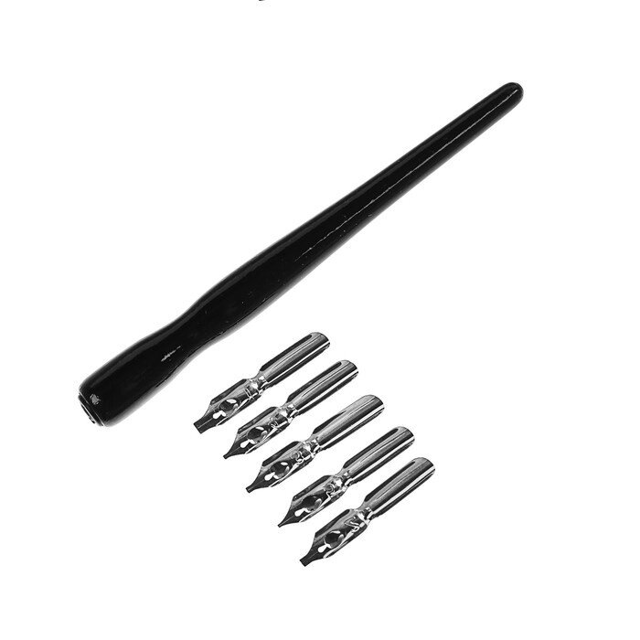 Перья для пишущих ручек каллиграфические, набор 5 шт+ручка, от компании Интернет-магазин VPROK_kz - фото 1