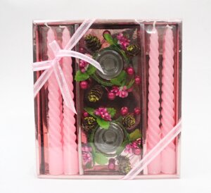 Свечи с подсвечниками в подарочной упаковке, 4 шт., розовые