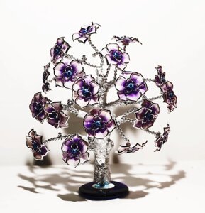 Статуэтка "Дерево от сглаза, оберег", 26*30 см, серебристый ствол, фиолетовые цветы