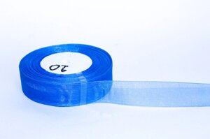 Декоративная лента из органзы полу-прозрачная, синяя, 3 см
