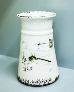 Декоративная настольная ваза "Стрекозы" (керамика, белая),20см
