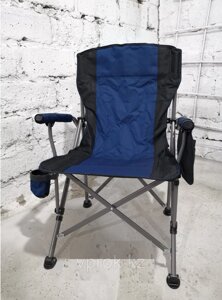 Кресло туристическое с подлокотниками и подвесной сумкой 70x100 см, черно-синий