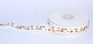 Декоративная лента для одежды с кружевами, белая с цветочками, 1.5 см (ширина)