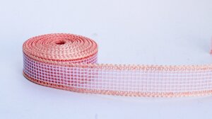 Декоративная лента полу-прозрачная, тканная, розовая, 2.5 см
