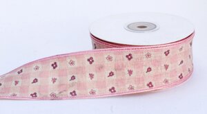 Лента репсовая (из плотной ткани), цветочки, розовая, 4 см