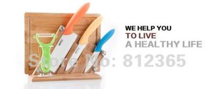 Набор керамических ножей на деревянной подставке с дощечкой в Алматы от компании Интернет-магазин VPROK_kz