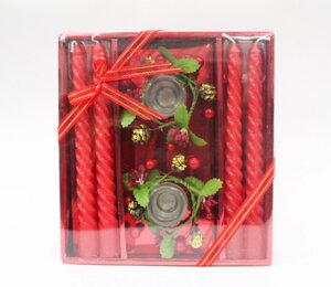 Свечи с подсвечниками в подарочной упаковке, 4 шт., красные