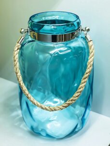 Декоративная банка -сувенир, подвесная (голубое стекло),33см