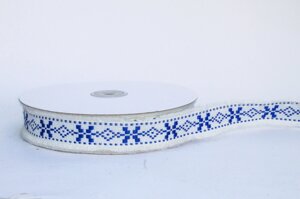 Декоративная лента для одежды с бахромой, сине-белая