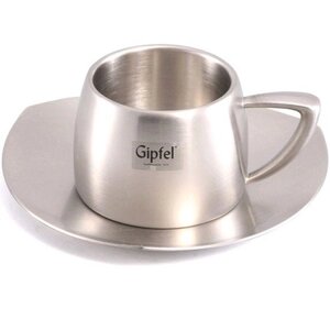 8524 GIPFEL Чашка с блюдцем для эспрессо стальная с двойными стенками 0,08 л "BARETTI"