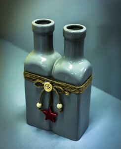 Бутылка декоративная "2 в 1" (керамика, серая),11х5,5х19,5см