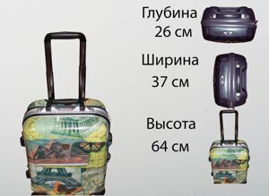 Пластиковый чемодан на 4 колесах, М, столицы мира