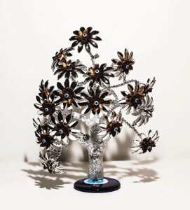 Статуэтка "Дерево от сглаза, оберег", 24*32 см, серебристый ствол, коричневые цветы