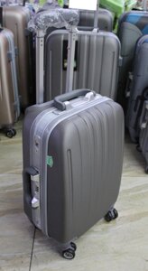 Пластиковый чемодан на колесах, "JLY", серый, маленького размера