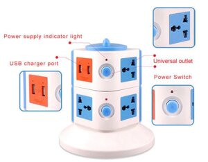 Вертикальный разъем-удлинитель "Vertical Multi-function Sockets+2 USB Port charging 2.1A for iPHONE, iPAD"