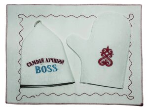 Набор для бани и сауны (мужской), с надписью "Самый лучший BOSS"