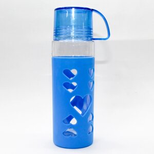 Эко бутылка для воды со стаканом, 0,5 л, голубая