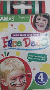 Краски для лица, аквагрим для детей и взрослых, 4 цвета