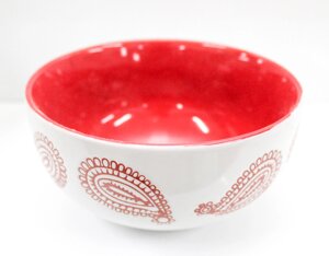 Керамическая супница, бело-красная, D 13 см