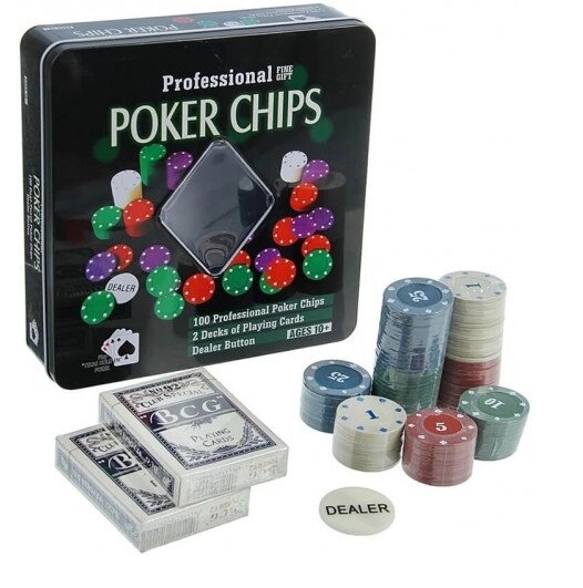 Покерный набор Poker Chips на 100 фишек с номиналом в мет. коробке от компании Интернет-магазин VPROK_kz - фото 1