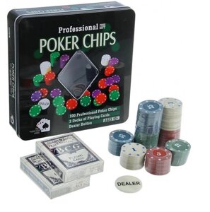 Покерный набор Poker Chips на 100 фишек с номиналом в мет. коробке