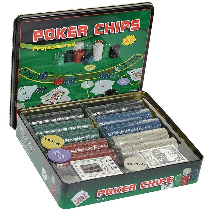 Покерный набор Poker Chips на 500 фишек с номиналом в мет. коробке от компании Интернет-магазин VPROK_kz - фото 1