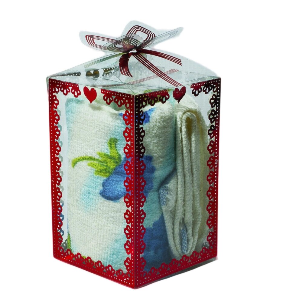 Полотенце в подарочной упаковке (белое с голубыми цветами), 11 см от компании Интернет-магазин VPROK_kz - фото 1
