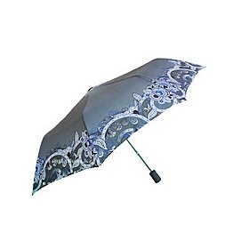 Полуавтоматический складной женский зонт c цветочным принтом, серый
