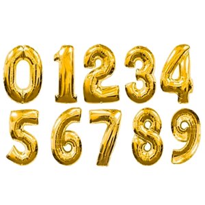 Шар надувной праздничный, цифры, золотистый, 40 см.