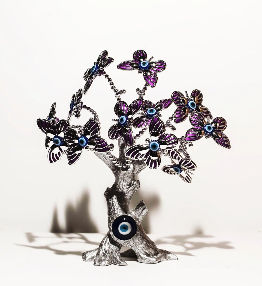 Статуэтка "Дерево от сглаза, оберег", 23*28 см, серебристый ствол, фиолетовые бабочки от компании Интернет-магазин VPROK_kz - фото 1