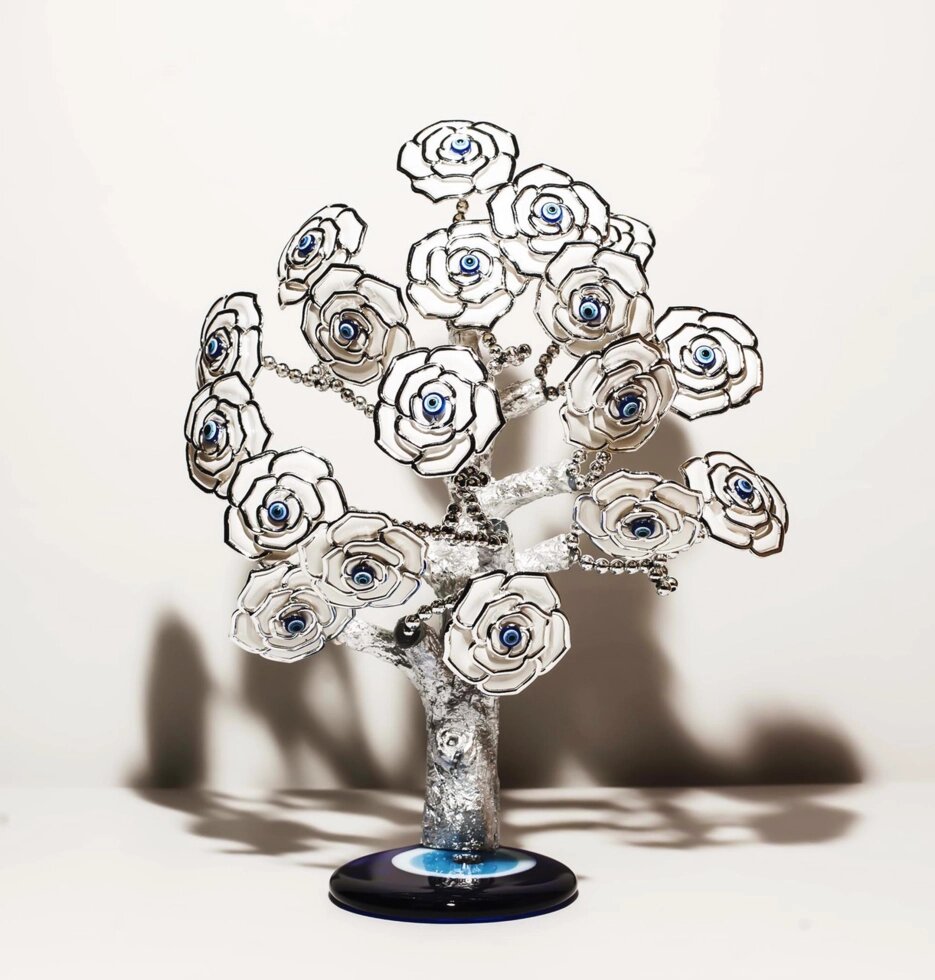 Статуэтка "Дерево от сглаза, оберег", 24*32 см, серебристый ствол, белые цветы от компании Интернет-магазин VPROK_kz - фото 1