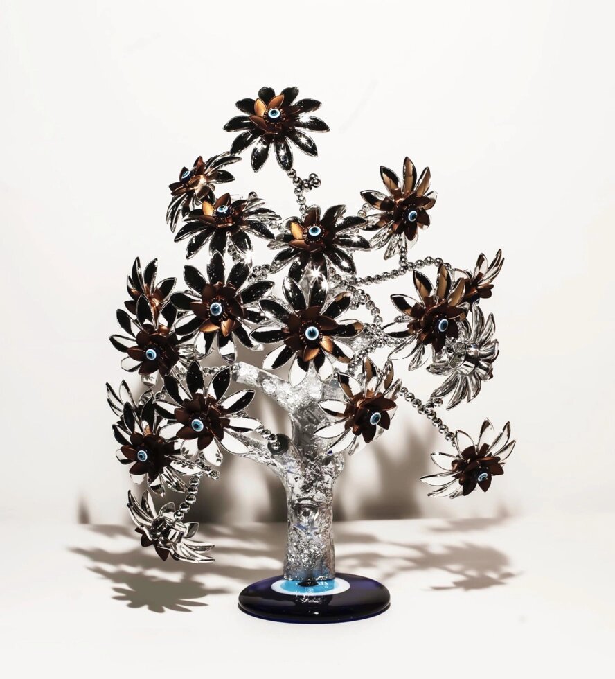 Статуэтка "Дерево от сглаза, оберег", 24*32 см, серебристый ствол, коричневые цветы от компании Интернет-магазин VPROK_kz - фото 1