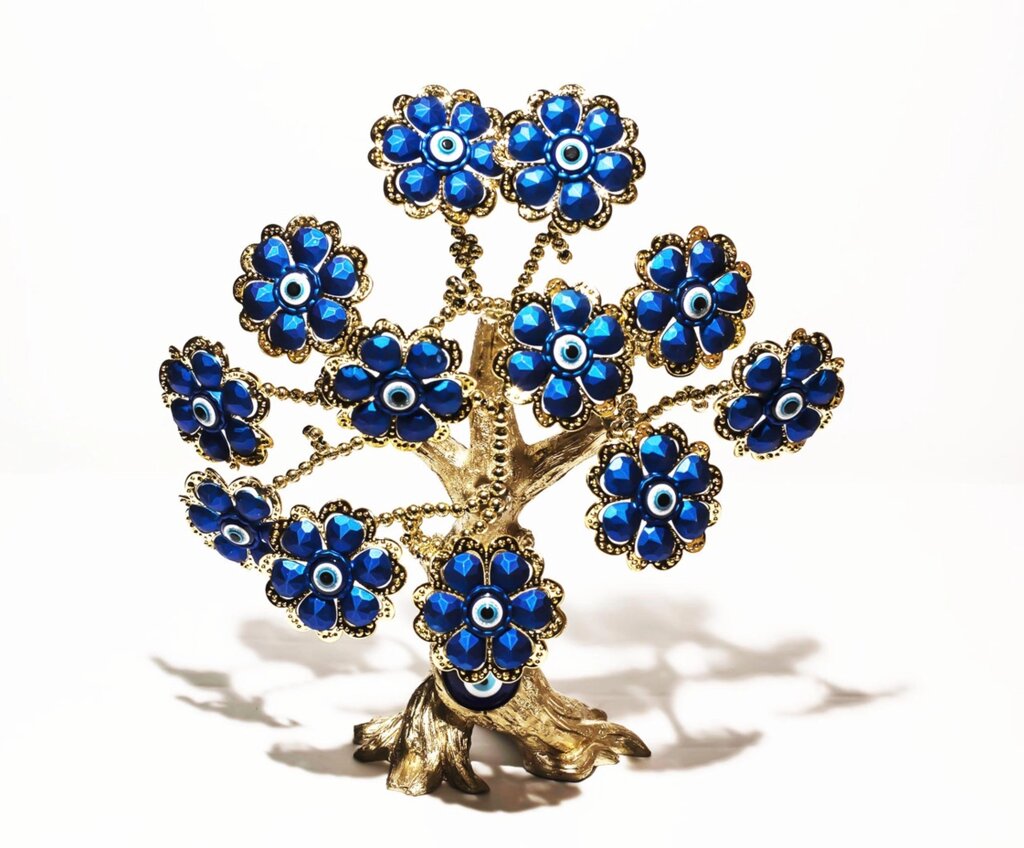 Статуэтка "Дерево от сглаза, оберег", 26*28 см, золотистый ствол, синие цветы от компании Интернет-магазин VPROK_kz - фото 1