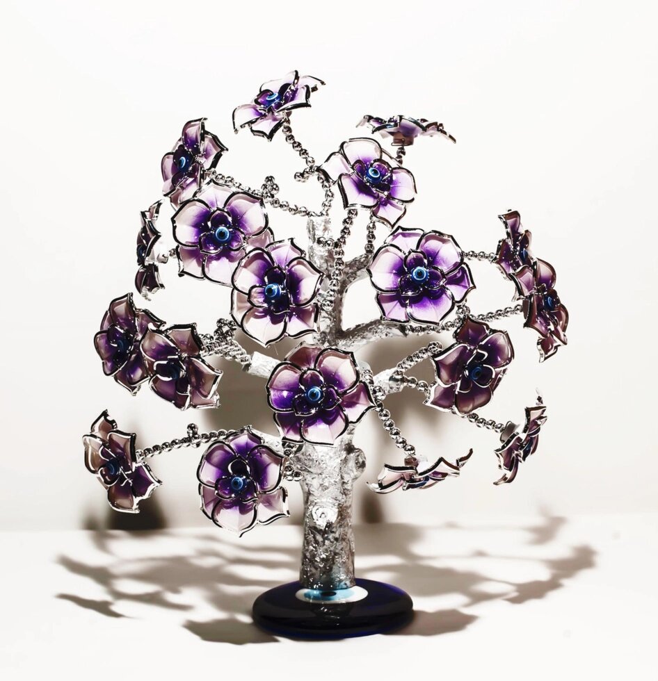 Статуэтка "Дерево от сглаза, оберег", 26*30 см, серебристый ствол, фиолетовые цветы от компании Интернет-магазин VPROK_kz - фото 1