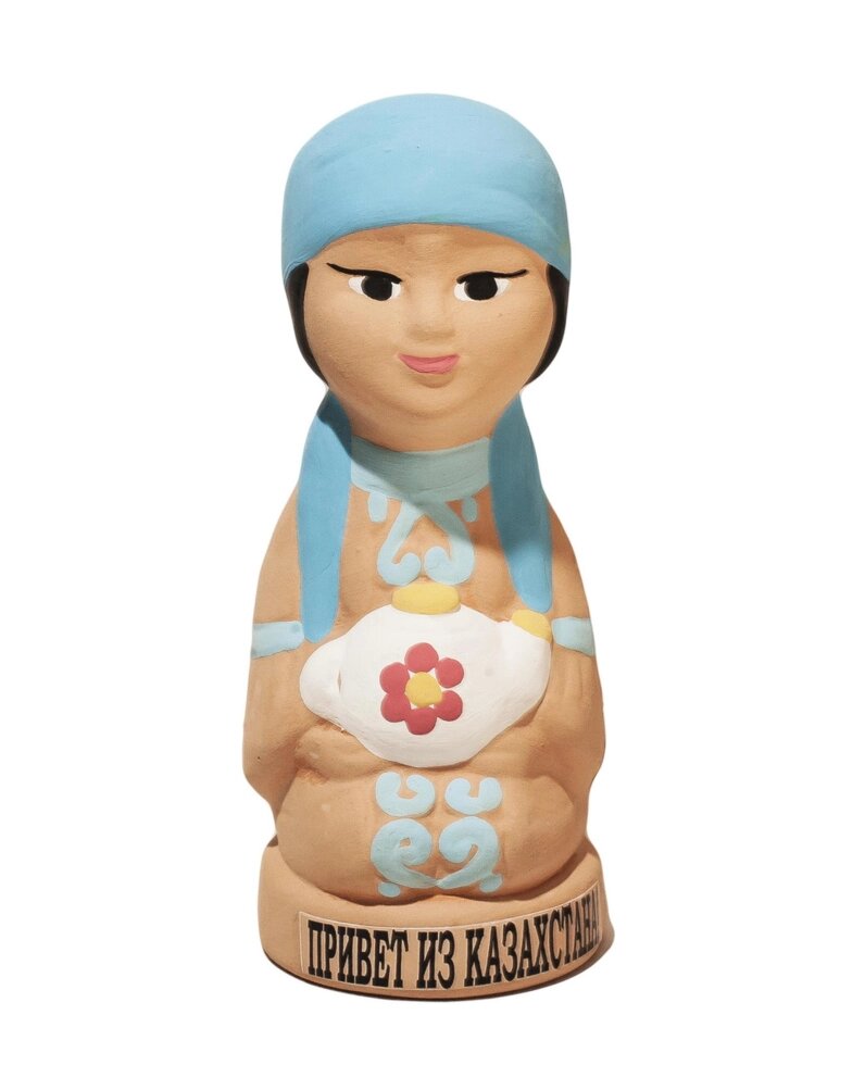 Статуэтка глиняная - Девушка с надписью "Привет из Казахстана", 13 см от компании Интернет-магазин VPROK_kz - фото 1