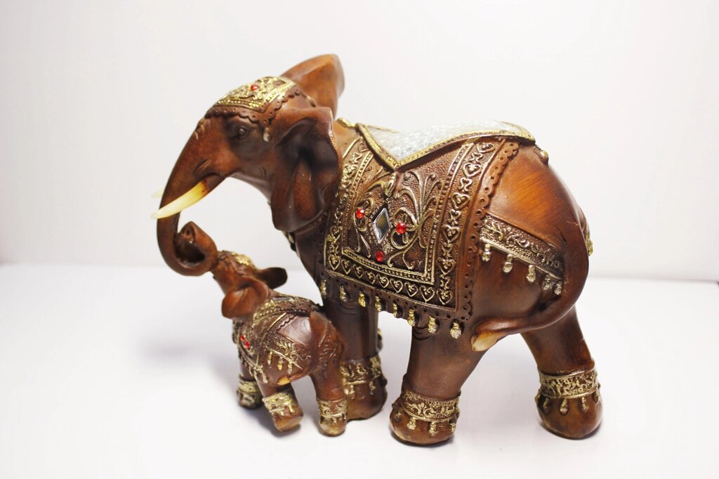Статуэтка "Слониха со слоненком", 17х17 (коричневый) от компании Интернет-магазин VPROK_kz - фото 1