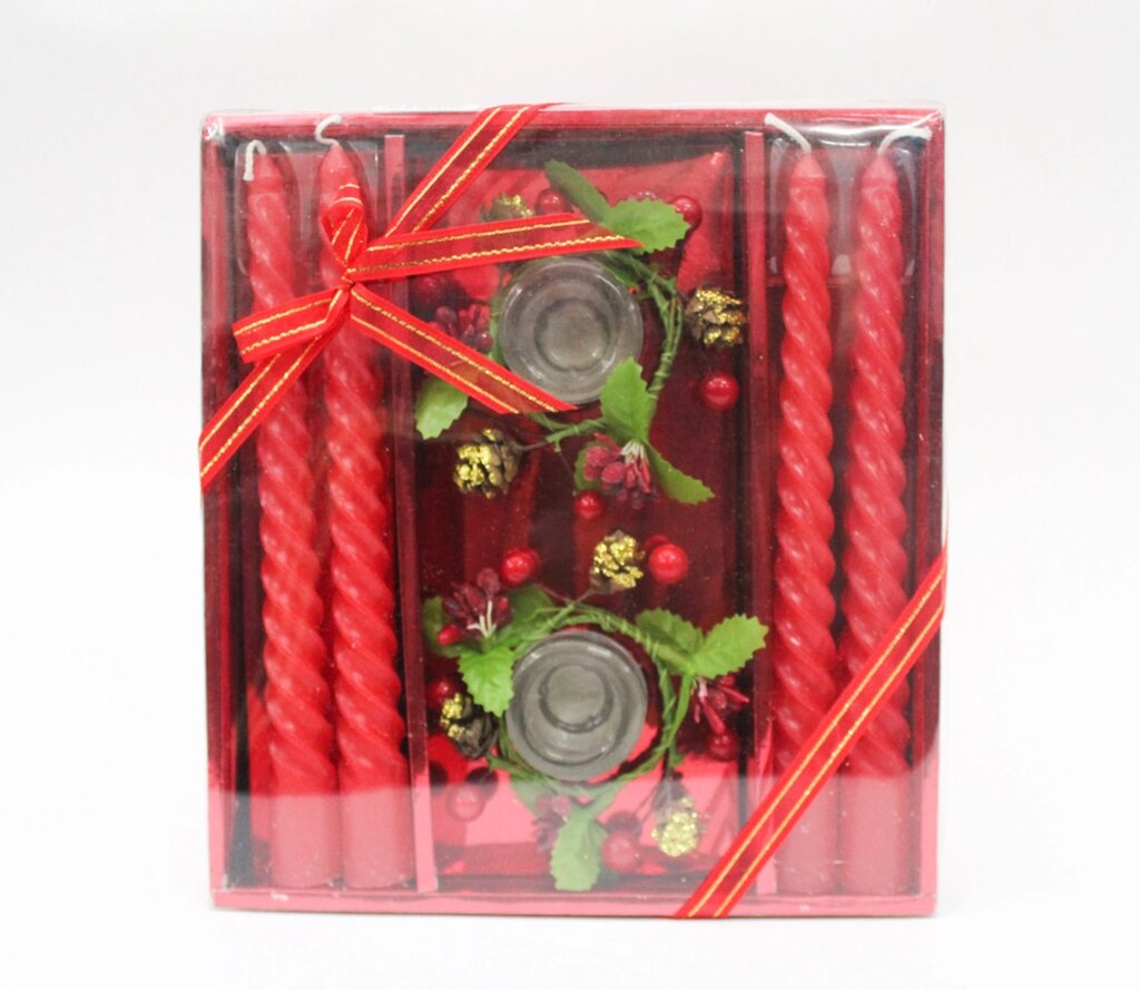 Свечи с подсвечниками в подарочной упаковке, 4 шт., красные от компании Интернет-магазин VPROK_kz - фото 1