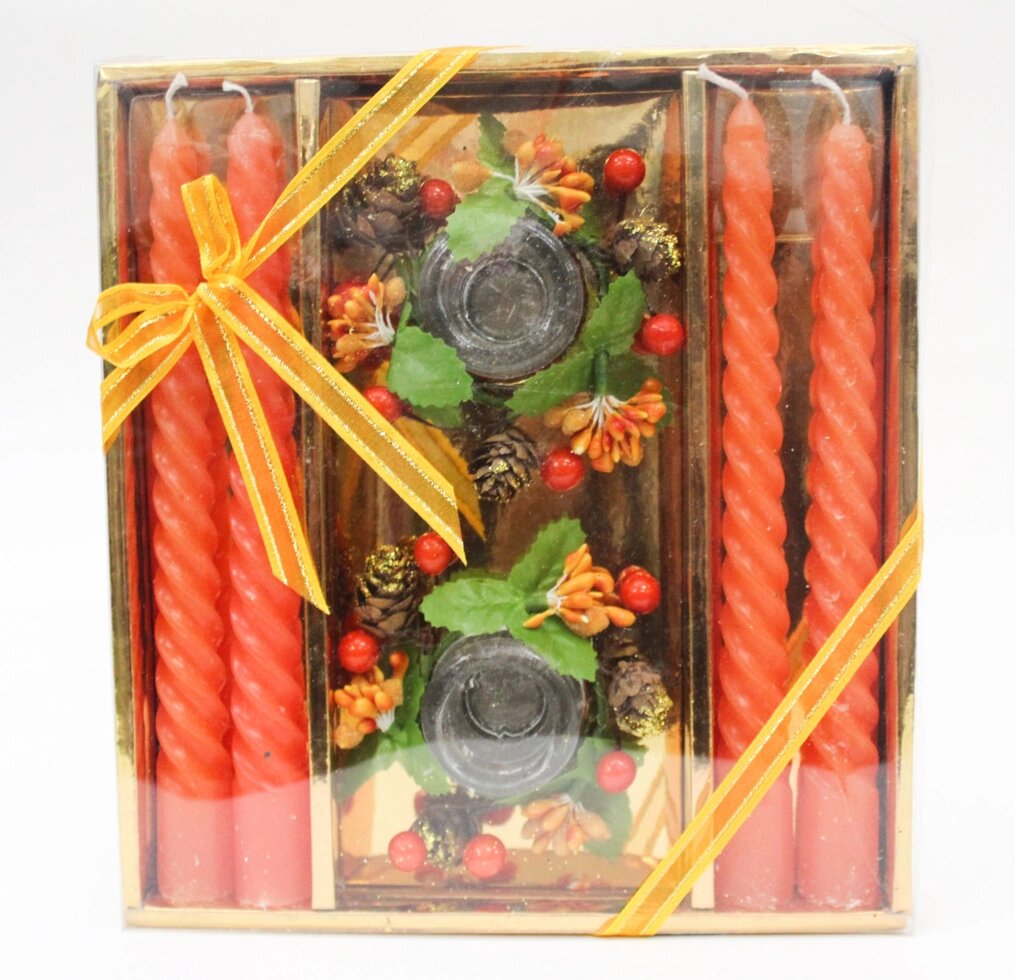 Свечи с подсвечниками в подарочной упаковке, 4 шт., оранжевые от компании Интернет-магазин VPROK_kz - фото 1