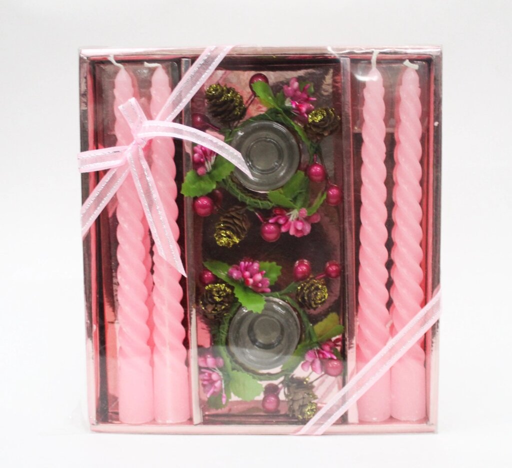 Свечи с подсвечниками в подарочной упаковке, 4 шт., розовые от компании Интернет-магазин VPROK_kz - фото 1