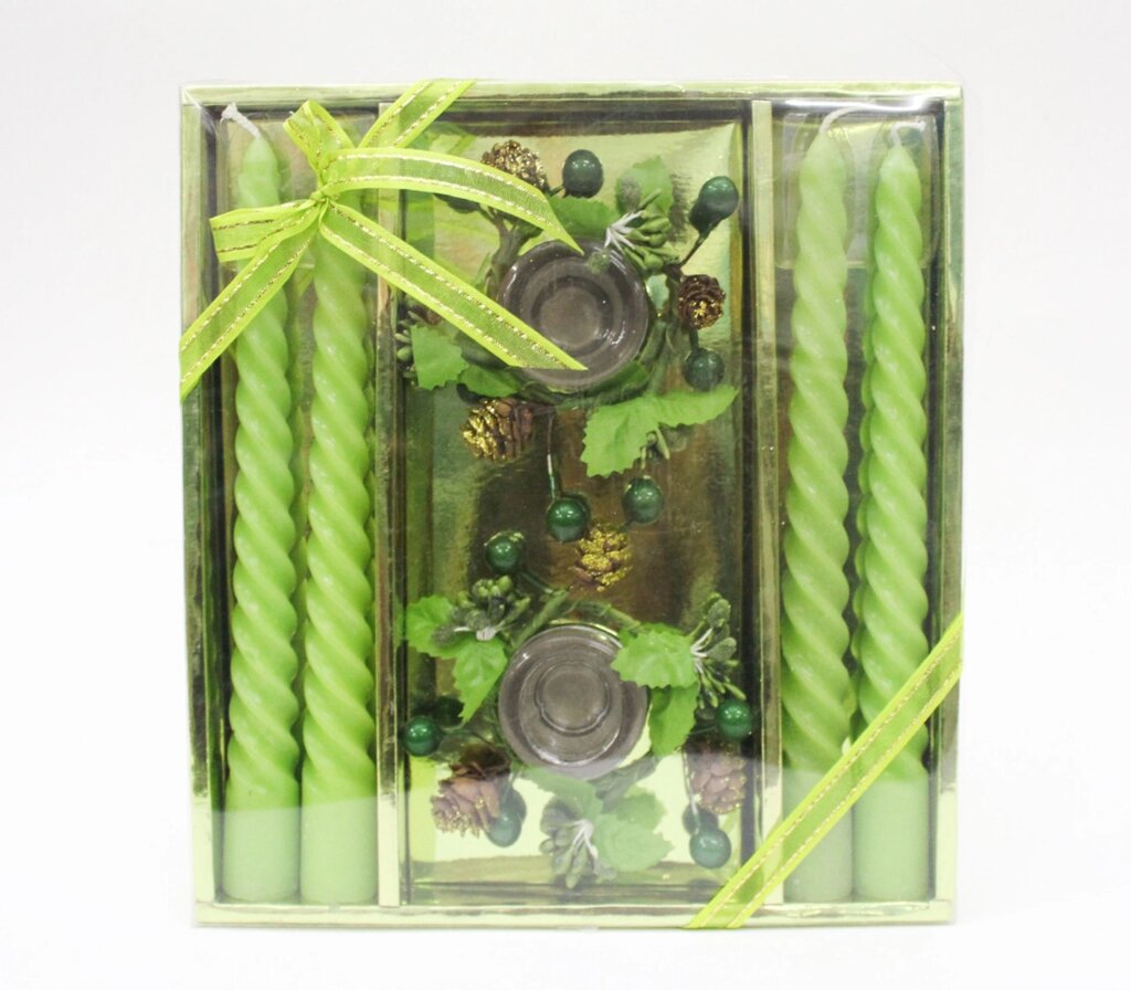 Свечи с подсвечниками в подарочной упаковке, 4 шт., зеленые от компании Интернет-магазин VPROK_kz - фото 1