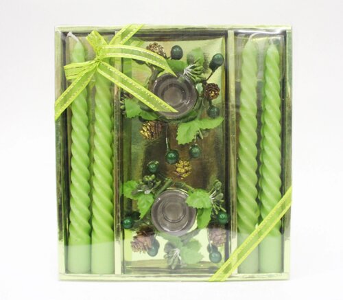Свечи с подсвечниками в подарочной упаковке, 4 шт., зеленые