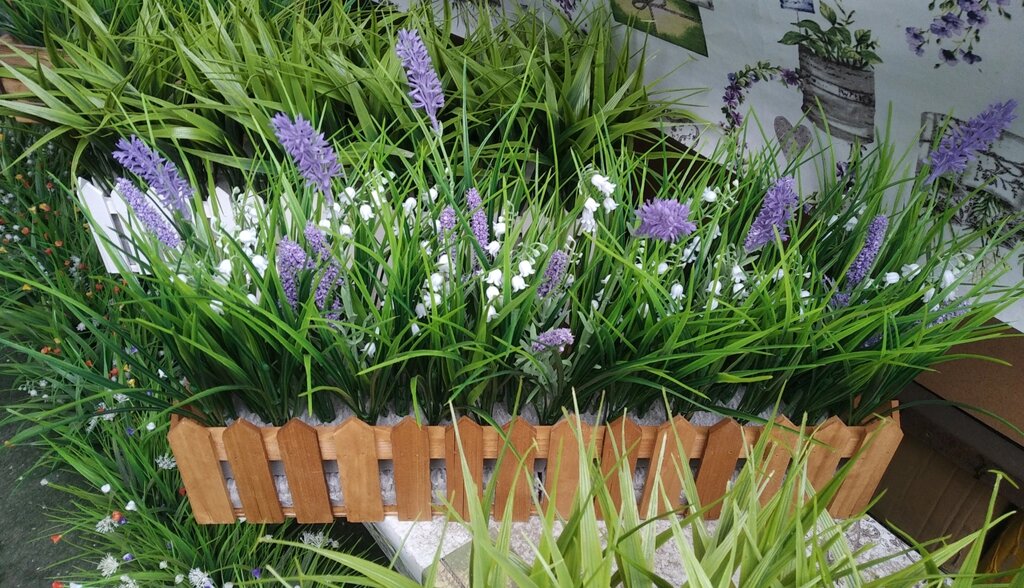 Трава декоративная искусственная с ландышами в ящике 50x10 см от компании Интернет-магазин VPROK_kz - фото 1