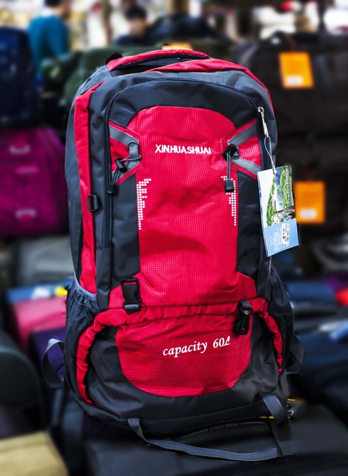 Туристический рюкзак "XINHUASHUAI CAPACITY 60L", (серый, с красными вставками) от компании Интернет-магазин VPROK_kz - фото 1
