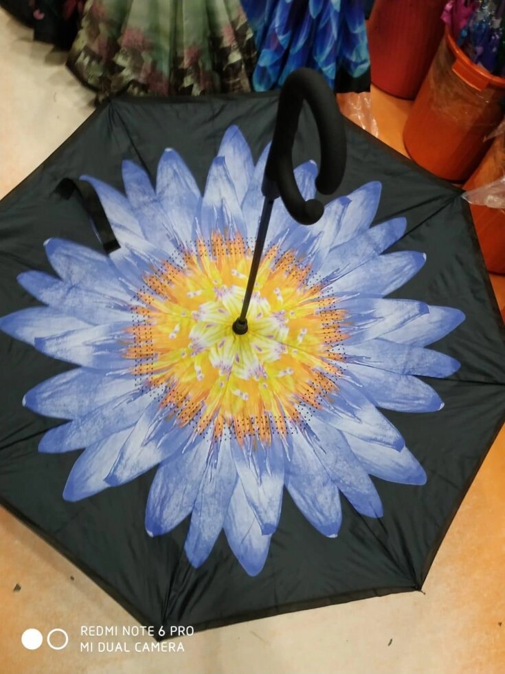 Зонт-наоборот, голубой цветок от компании Интернет-магазин VPROK_kz - фото 1