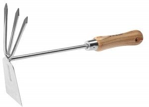 Мотыжка ЗУБР "ЭКСПЕРТ" комбинированная из нерж. стали, деревянная ручка, прямое лезвие + 3 зубца, 190х80х330