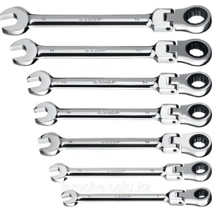 Набор комбинированных гаечных ключей - зубр - 27101-H7(трещоточных шарнирных 7 шт, 8 - 19 мм)
