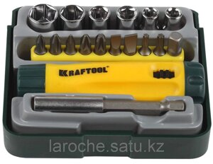 Набор KRAFTOOL "EXPERT"Отвертка реверсивная с битами, адаптером и торцевыми головками, Cr-V, 18 предметов