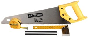 Набор STAYER "STANDARD" для столярных работ: ножовка по дереву 400 мм, угольник 200 мм, рулетка 3 м, 2 каранд.
