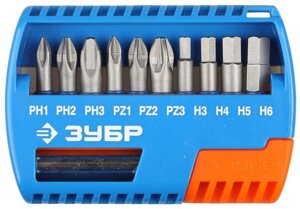 Набор зубр биты "эксперт" магнитный адаптер, cr-mo, PH1, PH2, PH3, PZ1, PZ2, PZ3, TORX 15,20,25,30, 11 предметов