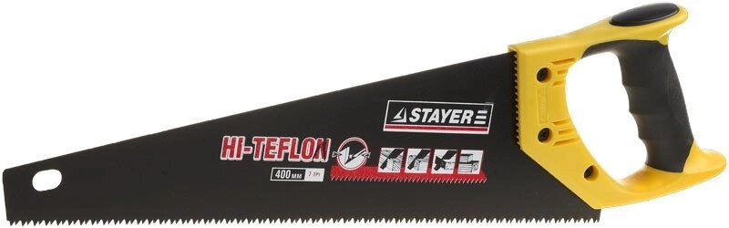 Ножовка STAYER "HI-TEFLON" по дереву, 2-комп. пласт. ручка, тефлон. покрыт, закаленный зуб, 7 TPI,400мм от компании "LaROCHE Construction Services" строительная компания - фото 1